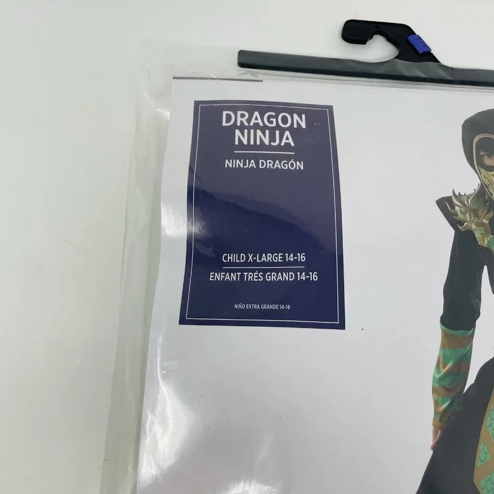 Dragon Ninja Youth Child Boys Size XL 14-16 Halloween Dress Up Costume Black - Picture 3 of 7